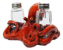 Red Spotted Nautical Marine Cephalopod Octopus Salt Pepper Shakers Holder Set