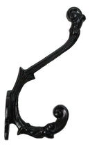 Set Of 4 Forged Cast Iron Black French Scroll Art Double Hooks Wall Coat Hangers