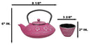 Magenta Ume Plum Floral Blossoms Tetsubin 27oz Cast Iron Tea Pot With 4 Cups Set