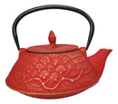 Red And Gold Traditional Ginko Tetsubin Medium Cast Iron Teapot 28oz Tea Pot