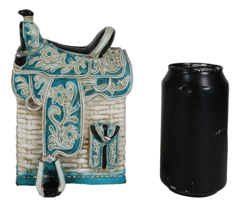 Rustic Western Turquoise Cowboy Horse Saddle With Floral Design Coin Piggy Bank