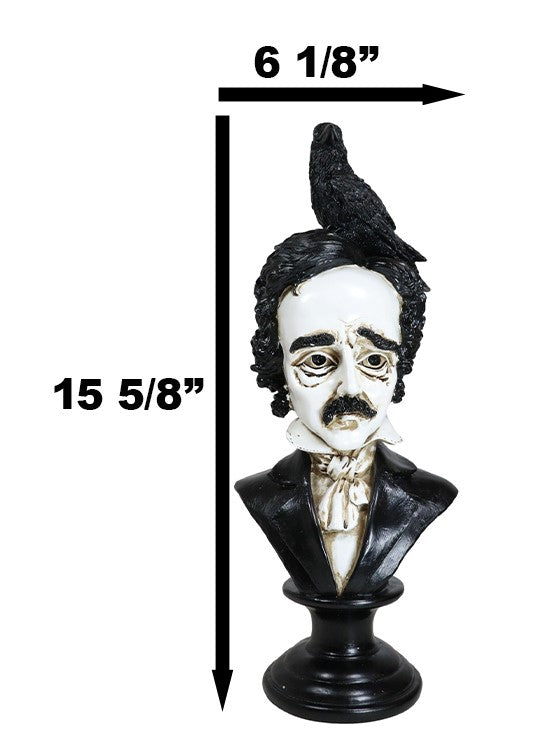 Gothic Day of The Dead Edgar Allan Poe Bust With Quoth The Raven Crow Figurine