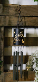 Monarch Butterlfy Cylindrical Steel Metal Filigree Hanging Solar Wind Chime