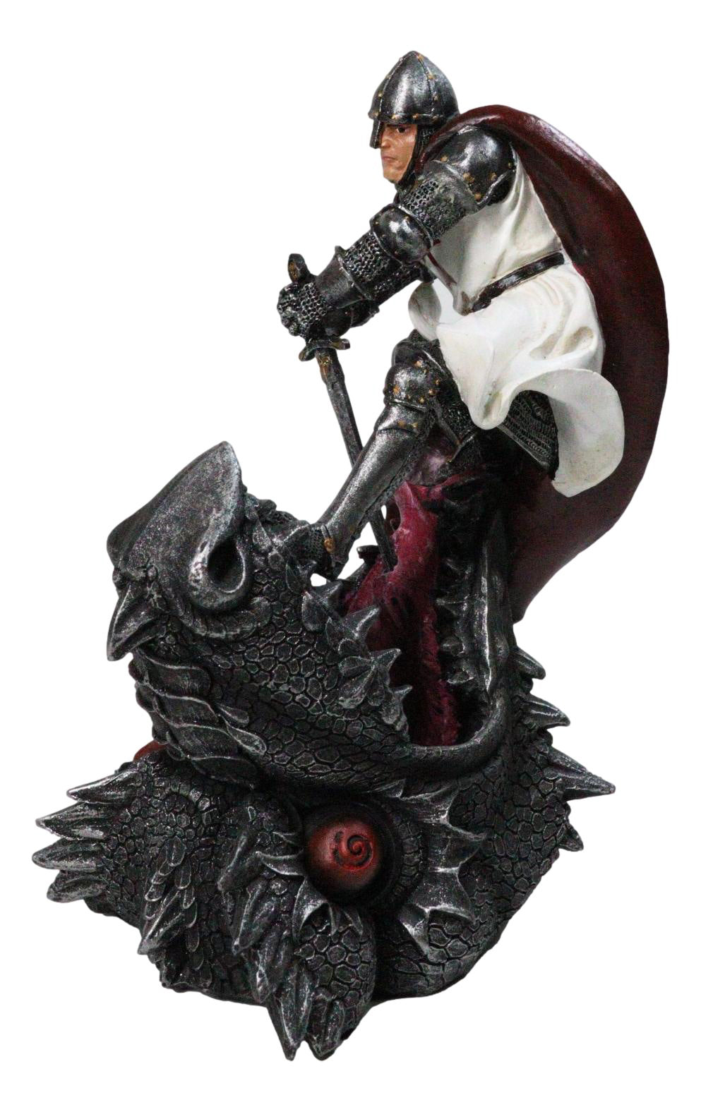 Saint George Roman Crusader Knight Killing Dragon With Sword Figurine 8.5"H