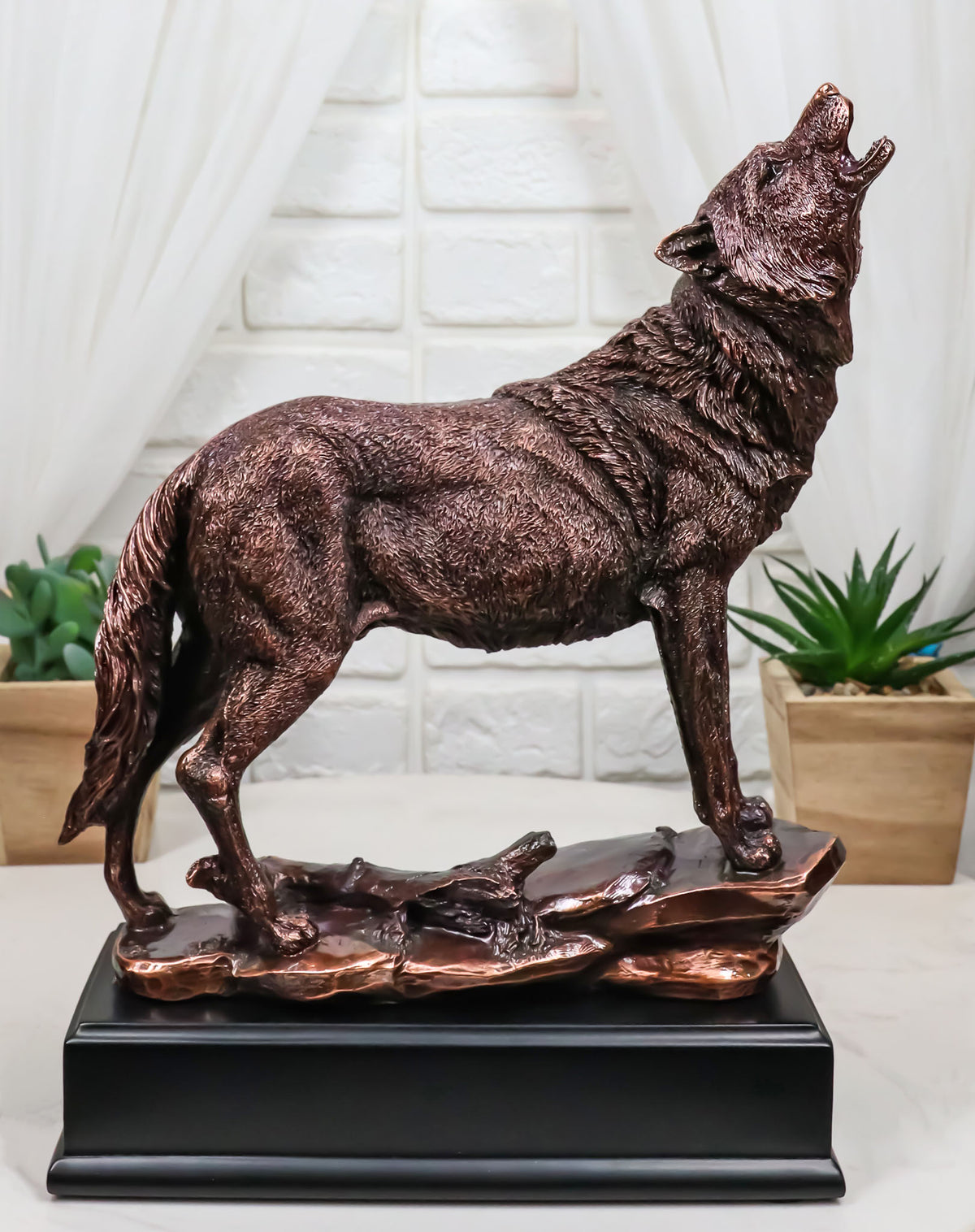 Mystical Full Moon Howling Alpha Gray Wolf Statue In Bronze Electroplated Finish - Ebros Gift
