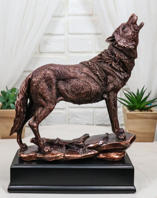 Mystical Full Moon Howling Alpha Gray Wolf Statue In Bronze Electroplated Finish - Ebros Gift