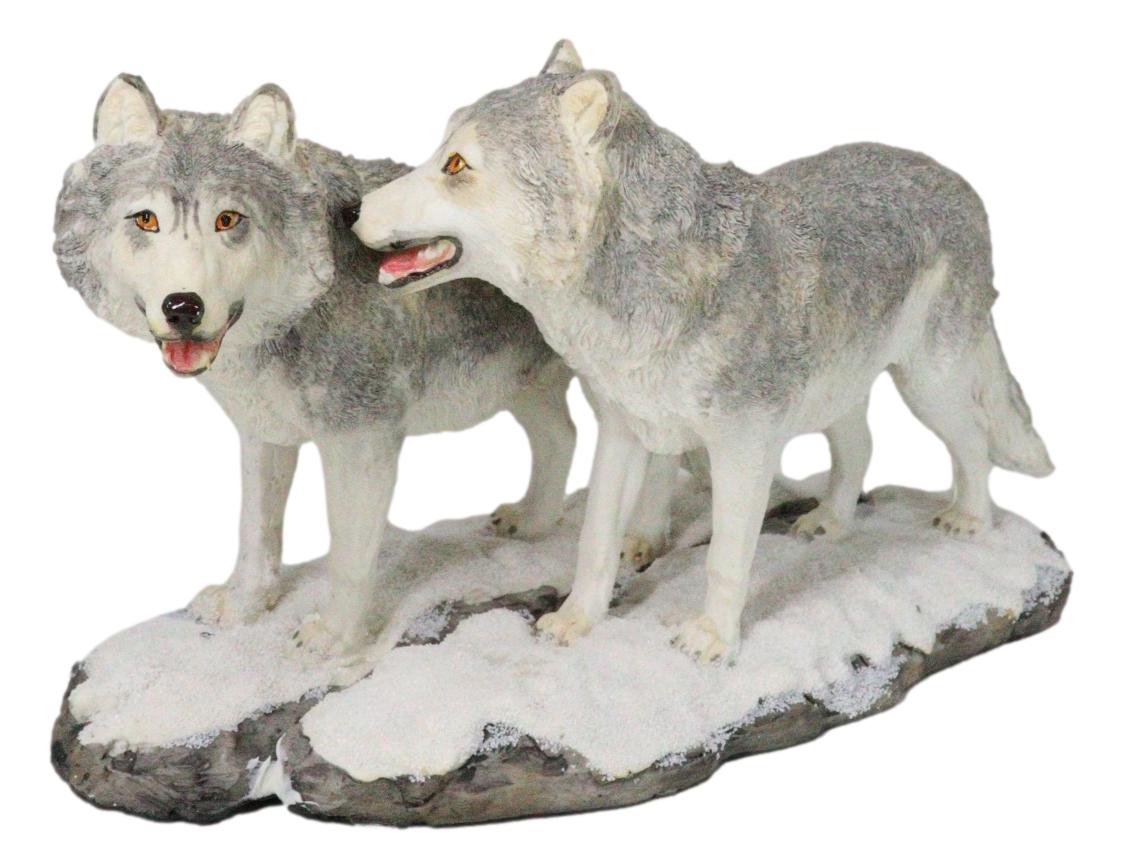 Winter Woodlands Moon Twilight Romance Arctic Snow Wolf Couple Figurine 11.5"L