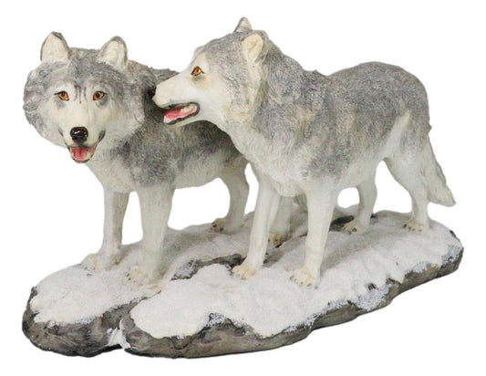 Winter Woodlands Moon Twilight Romance Arctic Snow Wolf Couple Figurine 11.5"L