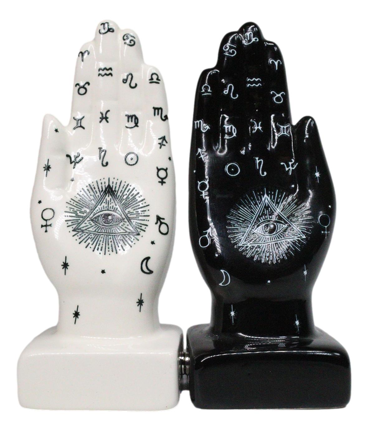 Black And White Fortune Teller Palmistry Hands Ceramic Salt Pepper Shakers Set