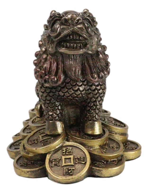 Feng Shui Fortune Money Dragon Chi Lin Yang Energy Gold Coins Charm Figurine - Ebros Gift