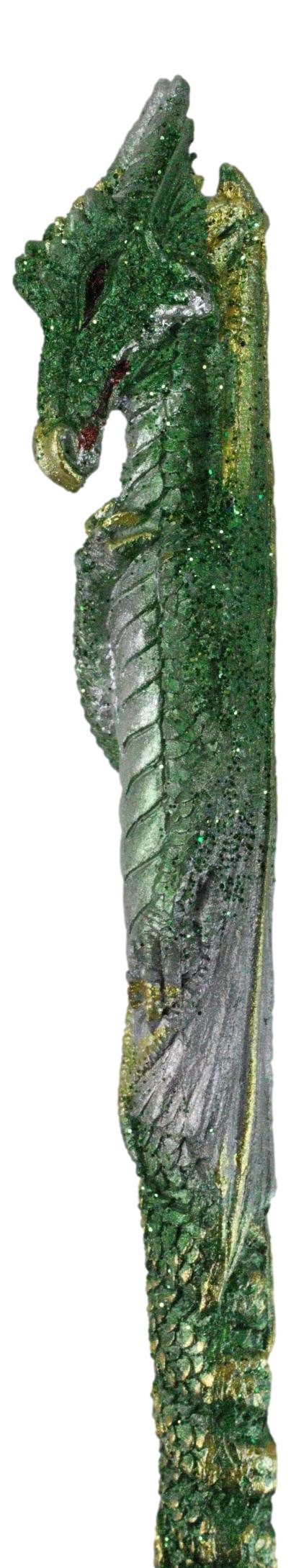 Set of 2 Glitter Metallic Green Medieval Fantasy Dragon Figural Ball Point Pens