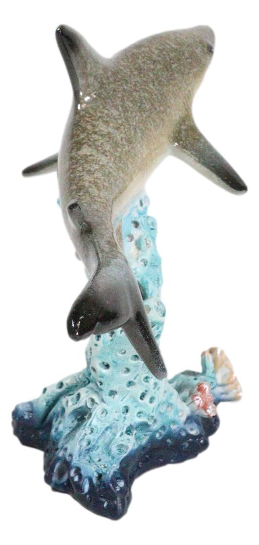 Nautical Marine Wildlife Great White Shark Swimming Over Sea Coral Reef Statue