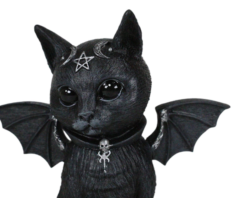 Cultic Fiends Gargoyle Cat Baphomet W/ Bat Wings Triple Moon Pentagram Figurine