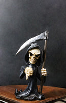Grim Reaper Holding Scythe Figurine with Thumbs Down Gesture, Gothic Skeleton