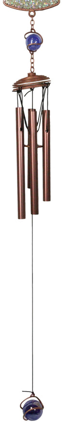 Purple Floral Scroll Hearts Christian Cross Art Glass Metal Resonant Wind Chime