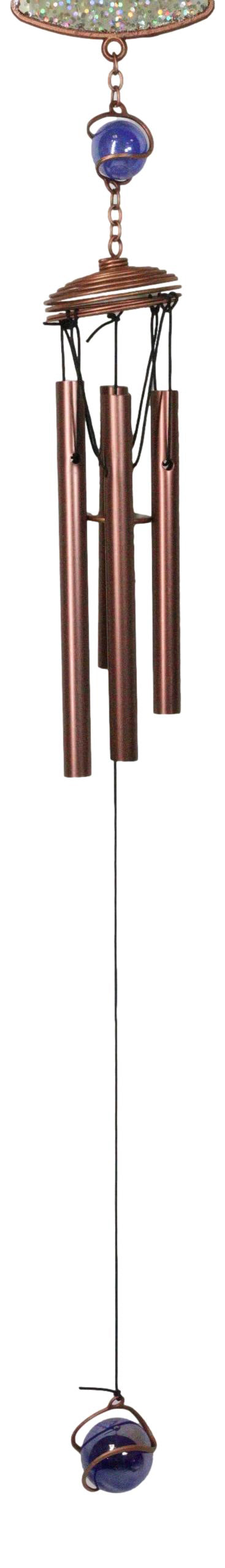 Purple Floral Scroll Hearts Christian Cross Art Glass Metal Resonant Wind Chime