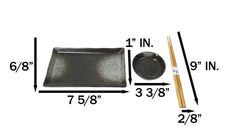 Hakumu Grey Porcelain Sushi Plates Sauce Dishes Chopsticks Dinnerware Set For 2