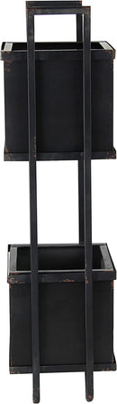 Rustic Farmhouse 2 Tiered Black Metal Box Planters With French Floral Design