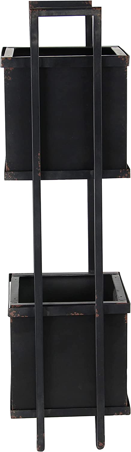 Rustic Farmhouse 2 Tiered Black Metal Box Planters With French Floral Design
