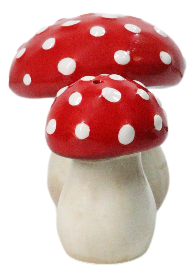 Bright Red White Polkadots Toadstool Mushrooms Pair Salt And Pepper Shakers