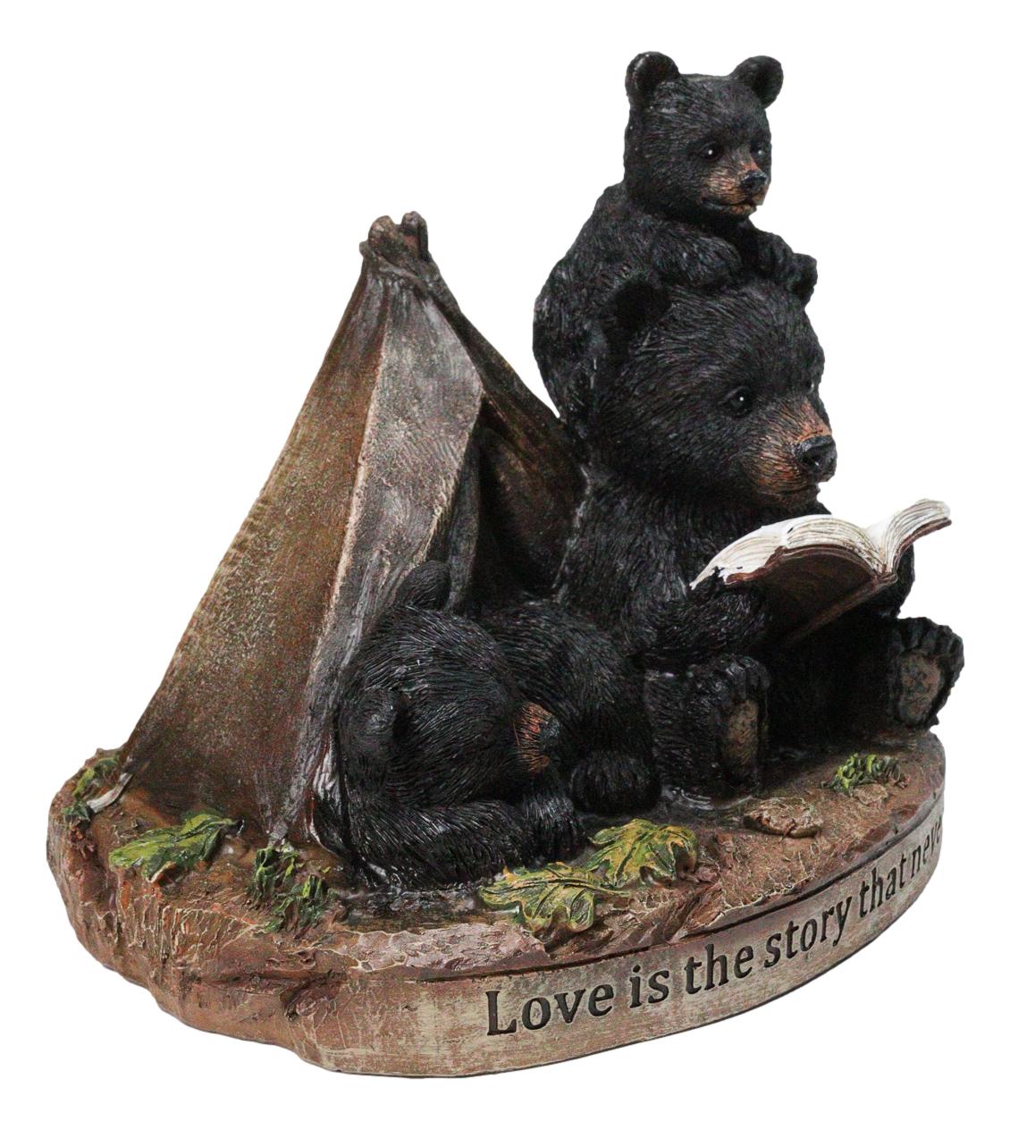 Bedtime Story Bear Family Camping Figurine Black Bears by Tent Forest Scene