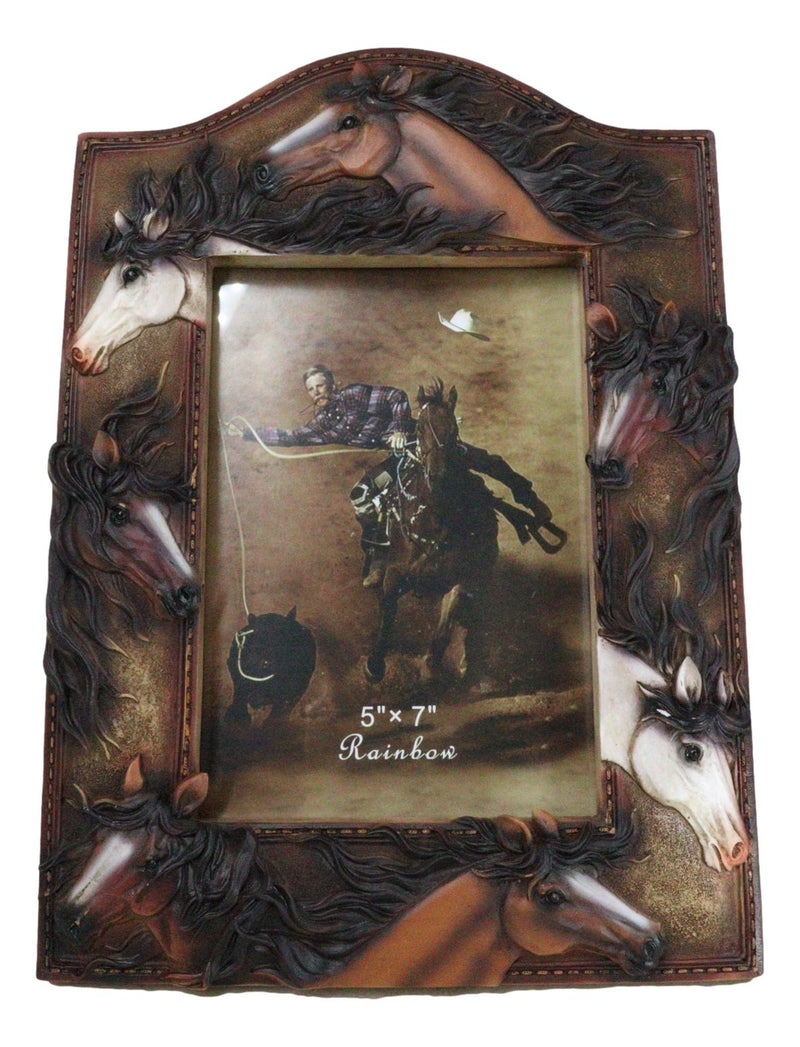 Rustic Western Cowboy 7 Lucky Horses Equine Beauty Easel Back Photo Frame 5"X7"