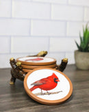 Printed Cardinal Coaster Set With Nest Holder Red Bird Decorative Drink Coasters