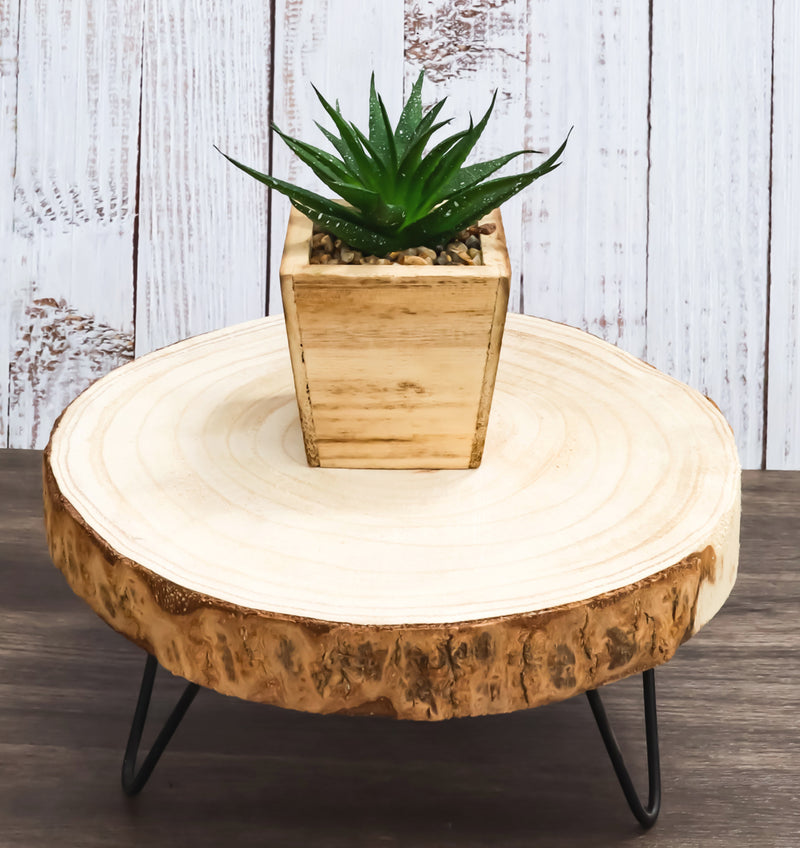 Unfinished Natural Wood Bark Round Slice with Metal Legs Pedestal Stand 9"D