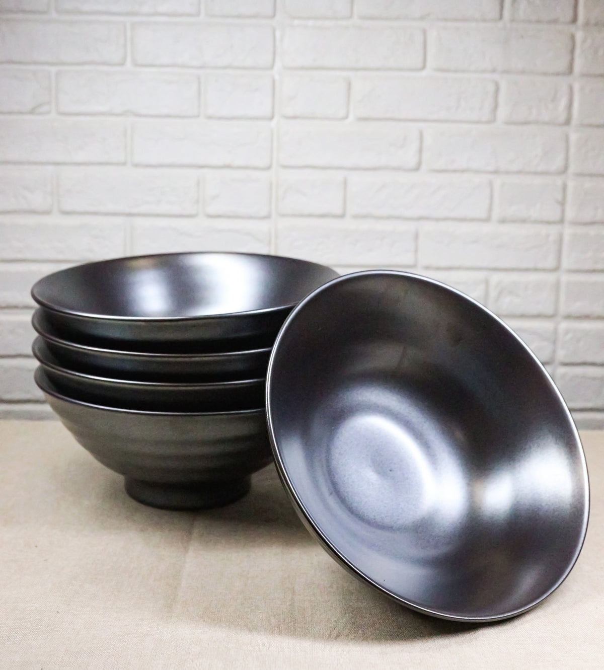 Pack Of 5 Black Tetsu Kesho Ceramic Collection Large Ramen Soup Dinner Bowl 40oz