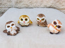 Set of 4 Baby Brown Great Horned Owl Figurines Cute Woodland Bird Collection