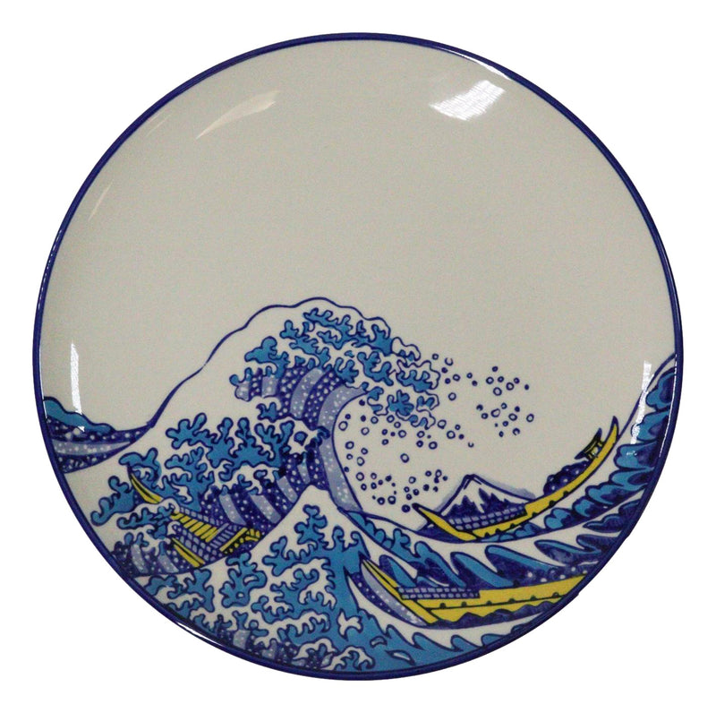 Set Of 4 Hokusai The Great Wave Of Kanagawa Mount Fuji 11"D Round Dinner Plates