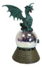 Teal Monarch Dragon Perching On LED Optic Plasma Ball With Battlement Wall Base