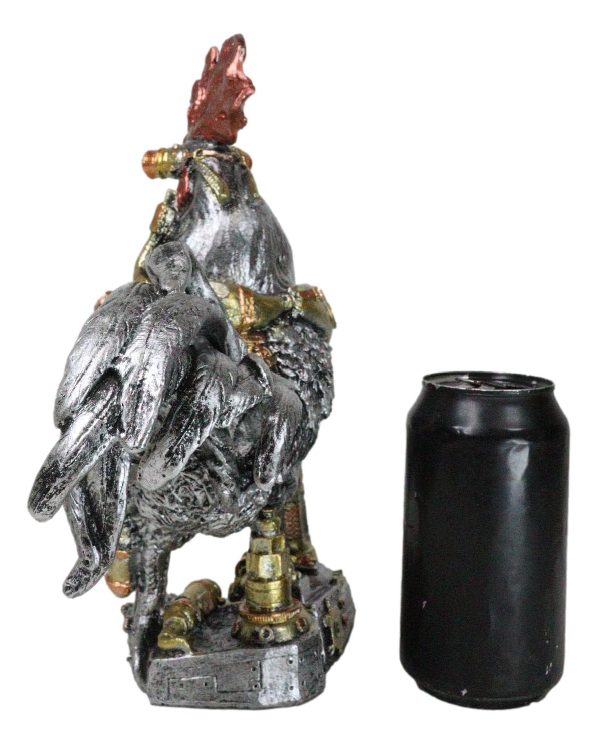 Steampunk Gearwork Robotic Cyborg Rooster Chicken In Battle Armor Figurine - Ebros Gift