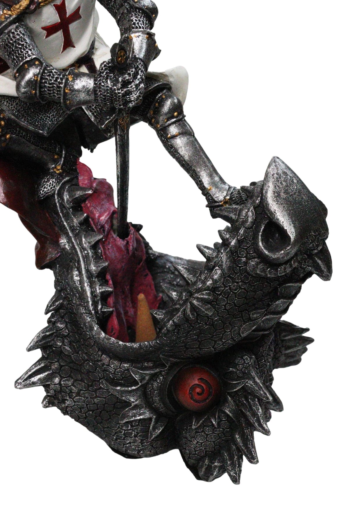 Saint George Roman Crusader Knight Killing Dragon With Sword Figurine 8.5"H