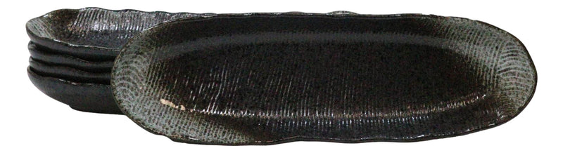 Pack Of 3 Charcoal Grey Tone Hakumu Wavy Oblong Long Serving Platter 13.25"L