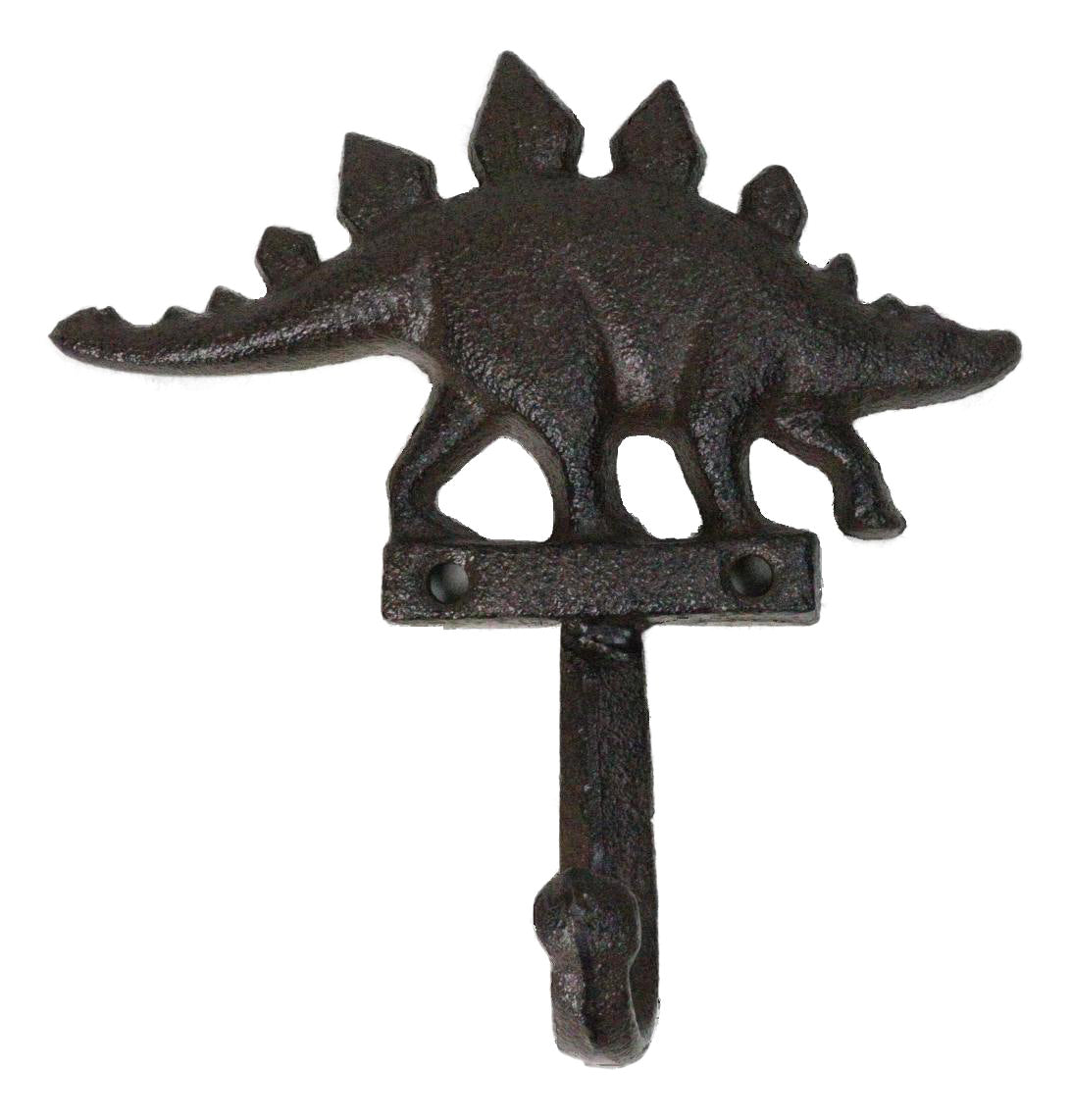 Pack Of 2 Cast Iron Rustic Jurassic Stegosaurus Dinosaur Wall Hook Sculptures