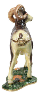 Brown Great Horned Ram Sheep Pewter Austrian Crystals Trinket Jewelry Box
