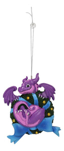 Ruth Thompson Purple Dragon Blue Ribbon Wreath Christmas Tree Hanging Ornament