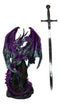 Purple Elite Knight Armored Dragon With Bronze Sword Letter Opener Figurine