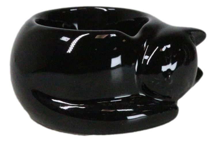 Wicca Mystic Ceramic Sleeping Black Feline Cat Tea Light Votive Candleholder