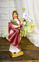 Martyr Saint Ursula Holding Cross Staff Figurine 8.25" H Patroness of Cologne