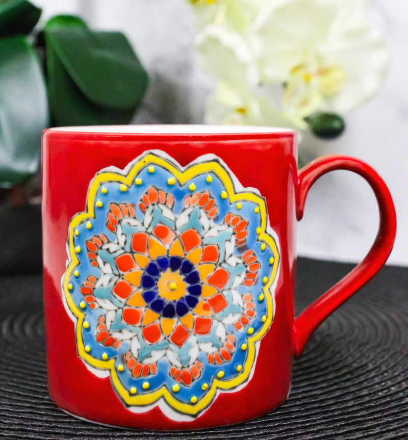 Red Muladhara Root Chakra Zen Flower Of Life Mandala Circle Ceramic Mug Cup