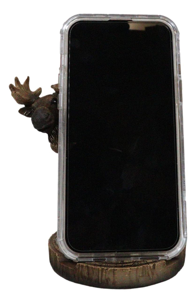 Rustic Western Whimsical Elk Moose Standing On Tree Ring Cell Phone Holder Stand