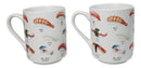 Set Of 2 Japanese Cuisine Sushi Sashimi And Rolls Textured Ceramic Mug Cups 11oz