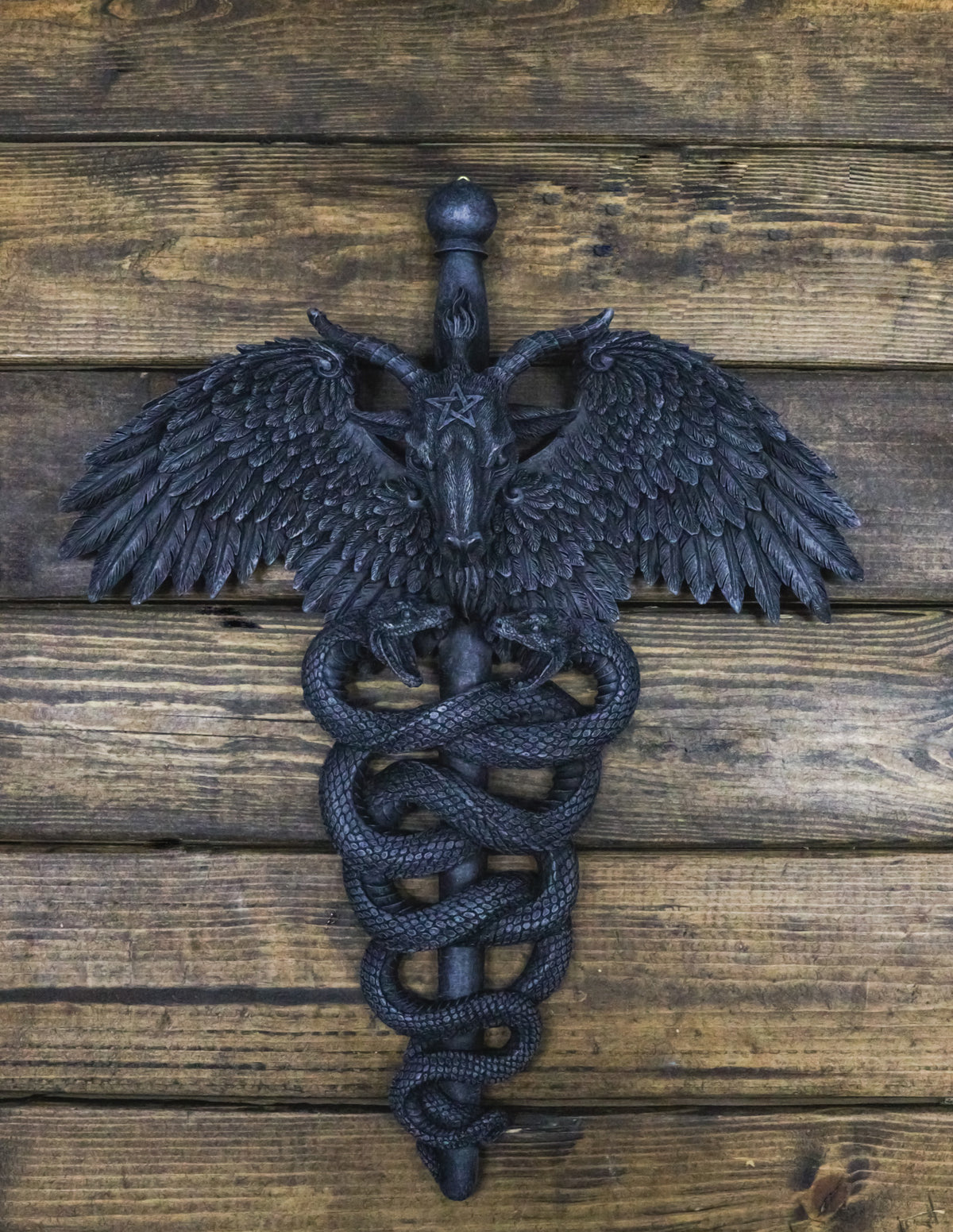 Ebros Gift Sabbatic Goat Baphomet Caduceus Serpent Pentagram Winged Wall Plaque