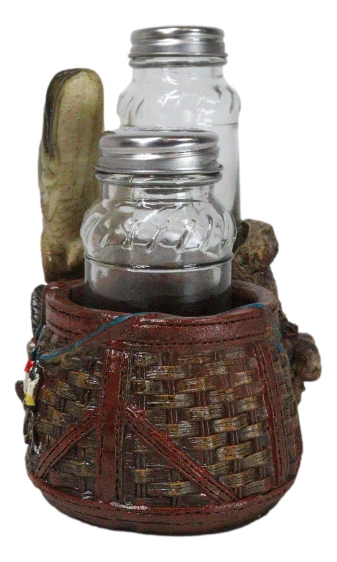 Nautical Fisherman Sea Bass Fishing With Wicker Bags Salt Pepper Shakers Holder