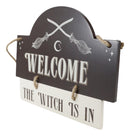 Witchcraft Welcome The Witch is in Crossed Broomsticks Wooden Wall Sign Decor