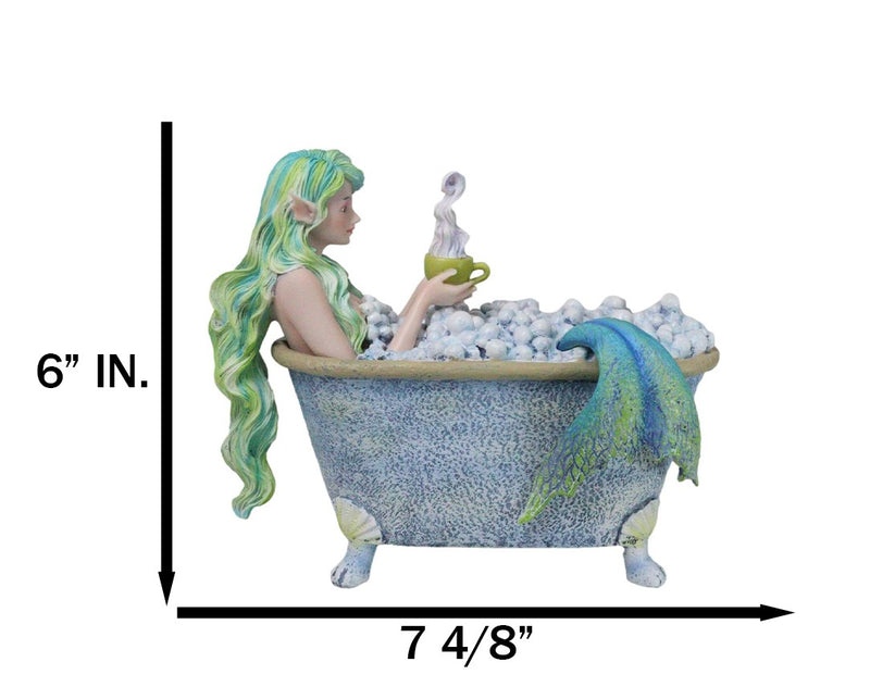 Amy Brown Aquamarine Pretty Mermaid Relaxing And Bubble Bathing in Tub Figurine