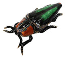 Green Wood Beetle Bug Enameled Pewter Austrian Crystals Trinket Jewelry Box