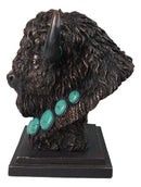 Rustic Western Buffalo Bust Figurine with Turquoise-Style Neck Ornaments & Horns